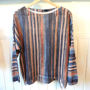 Made In Italy Top Womens Small Striped Knit Earthy Retro Southwestern Lagenlook‎